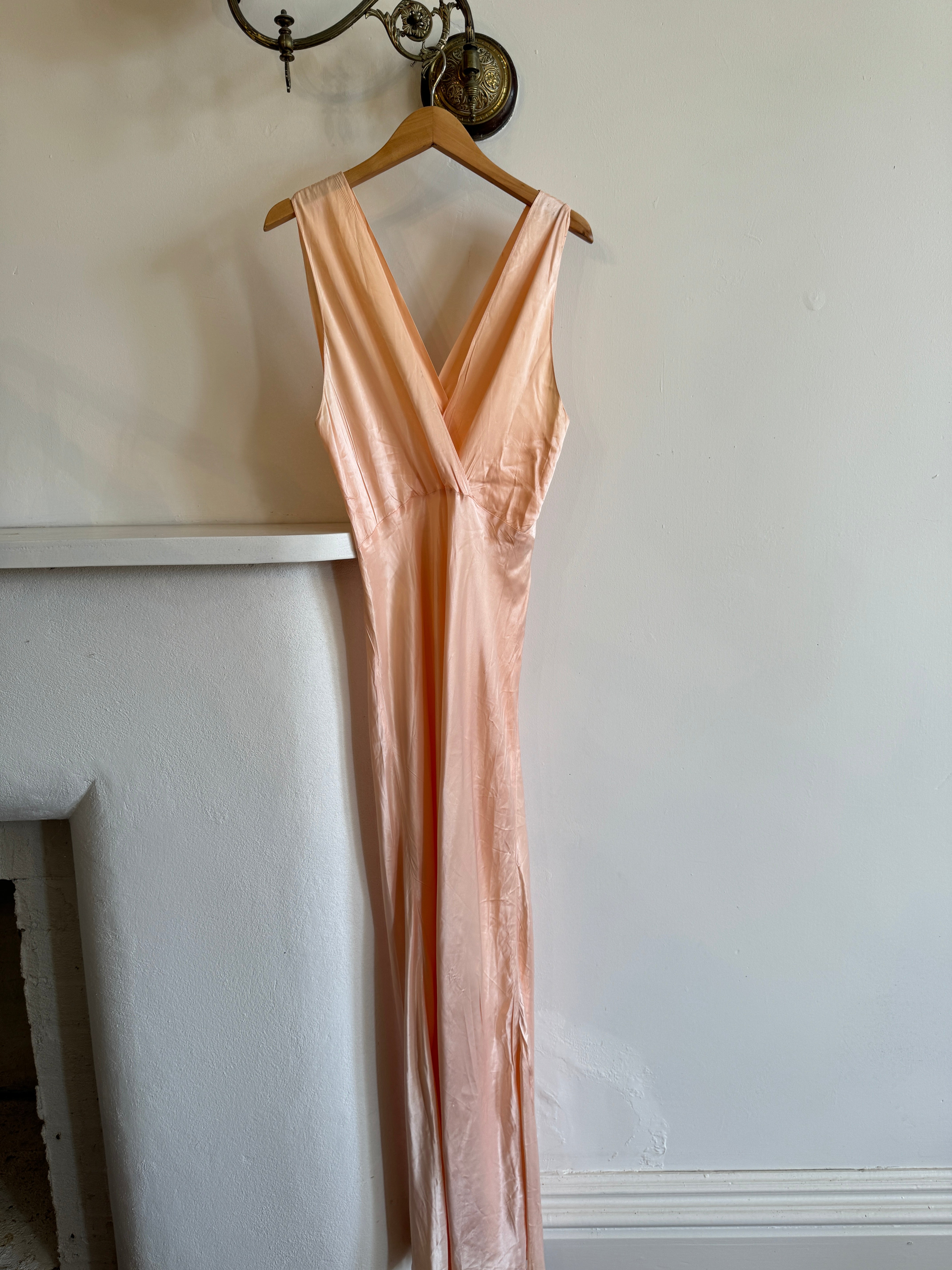 Vintage Liquid Satin V Neck Slip Dress Peach