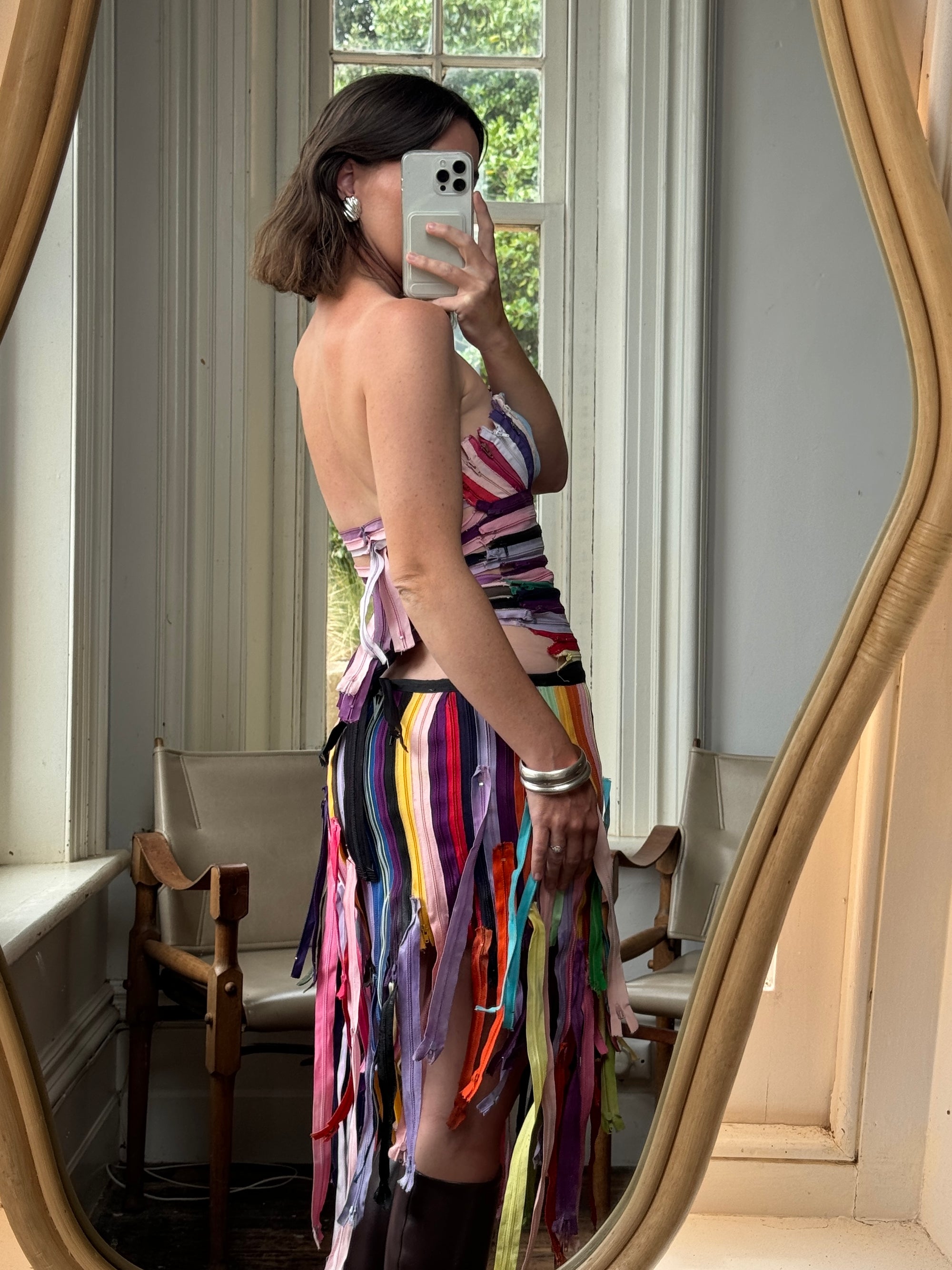 Vintage 90s Multi Coloured Zipper Low Rise Bustier Dress