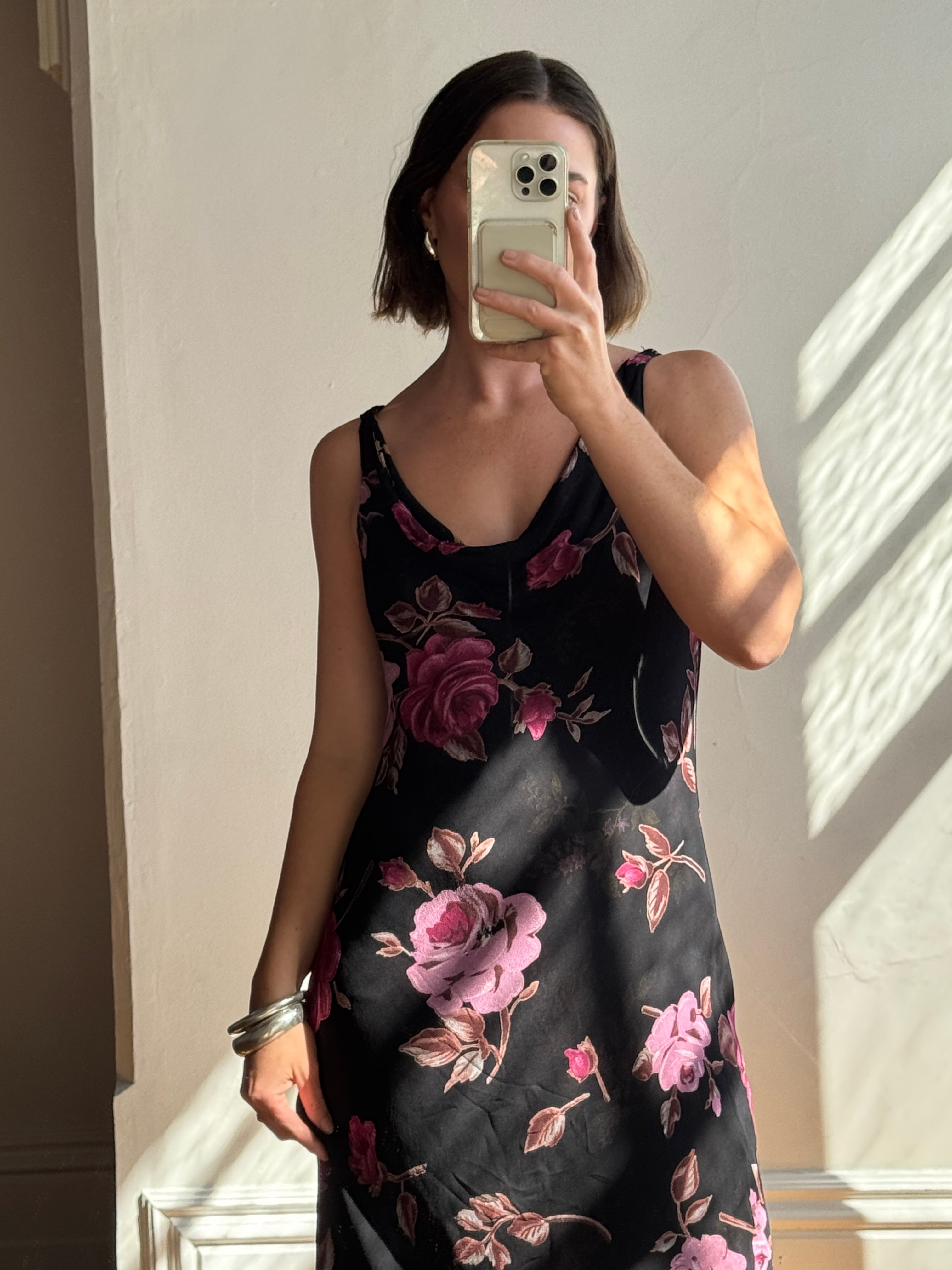 Vintage 90s Reversible Cowl Neck Floral Midi