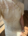 Vintage 90s Mandarin Collar Guipure Lace Midi Dress