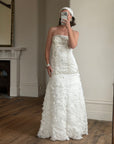 Vintage 90s Strapless Embellished Ruffled Wedding Gown