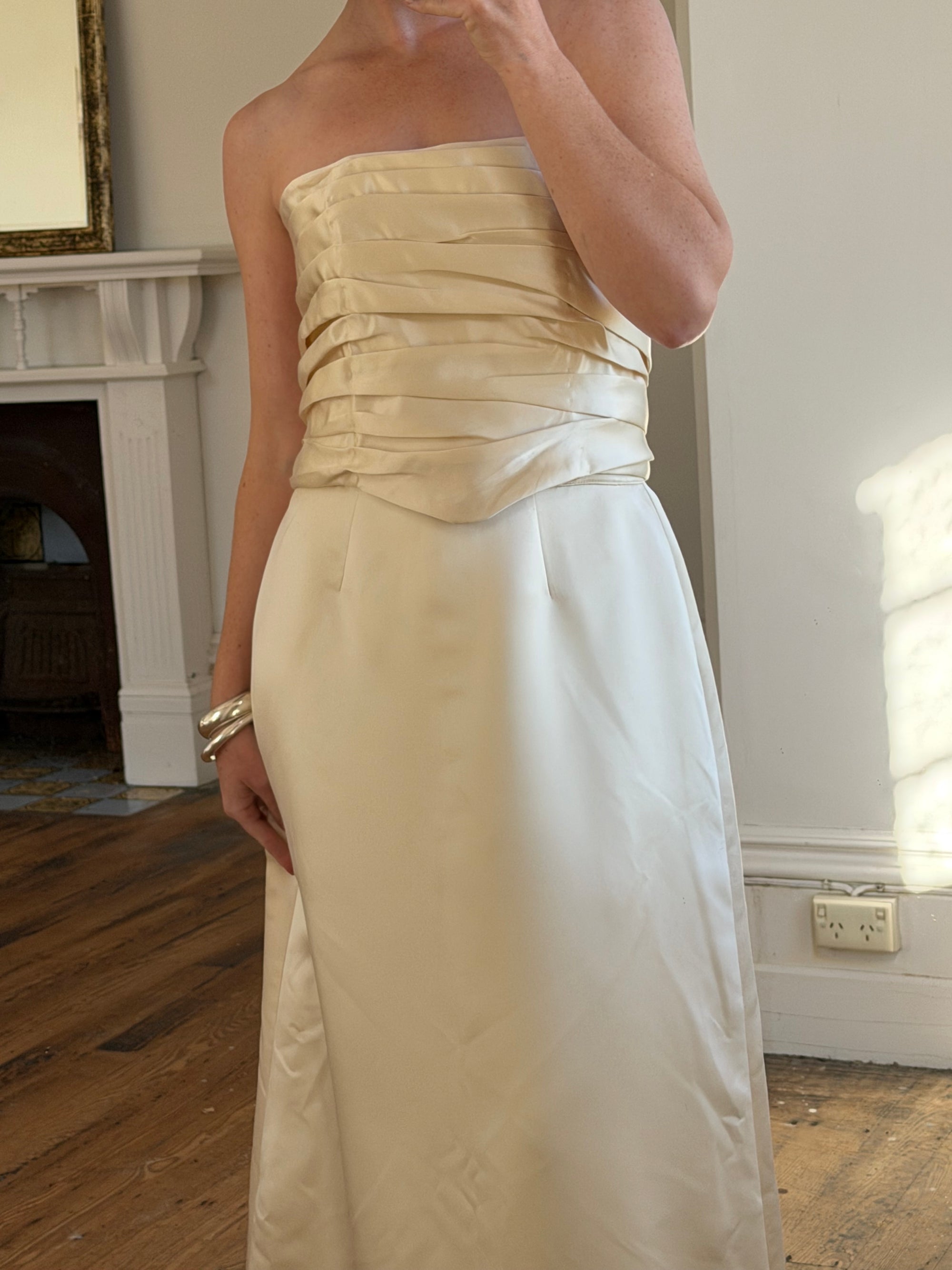 Vintage 90s Ruched Satin Two Piece Bridal Set Champagne