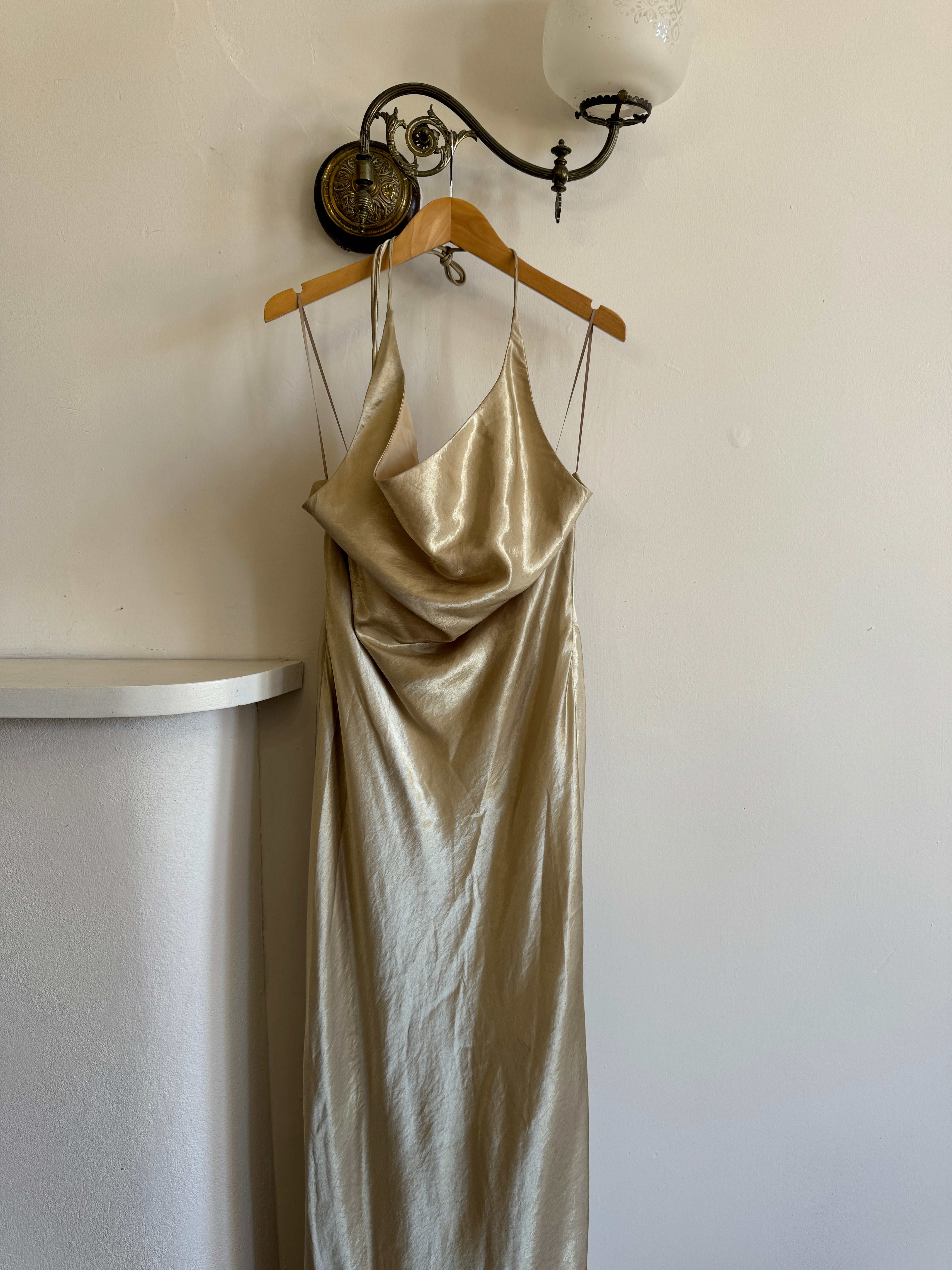 Vintage 90s Gold Shimmer Backless Gown
