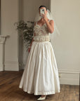 Vintage 90s Two Piece Tulle Beaded Top and Princess Silk Satin Skirt
