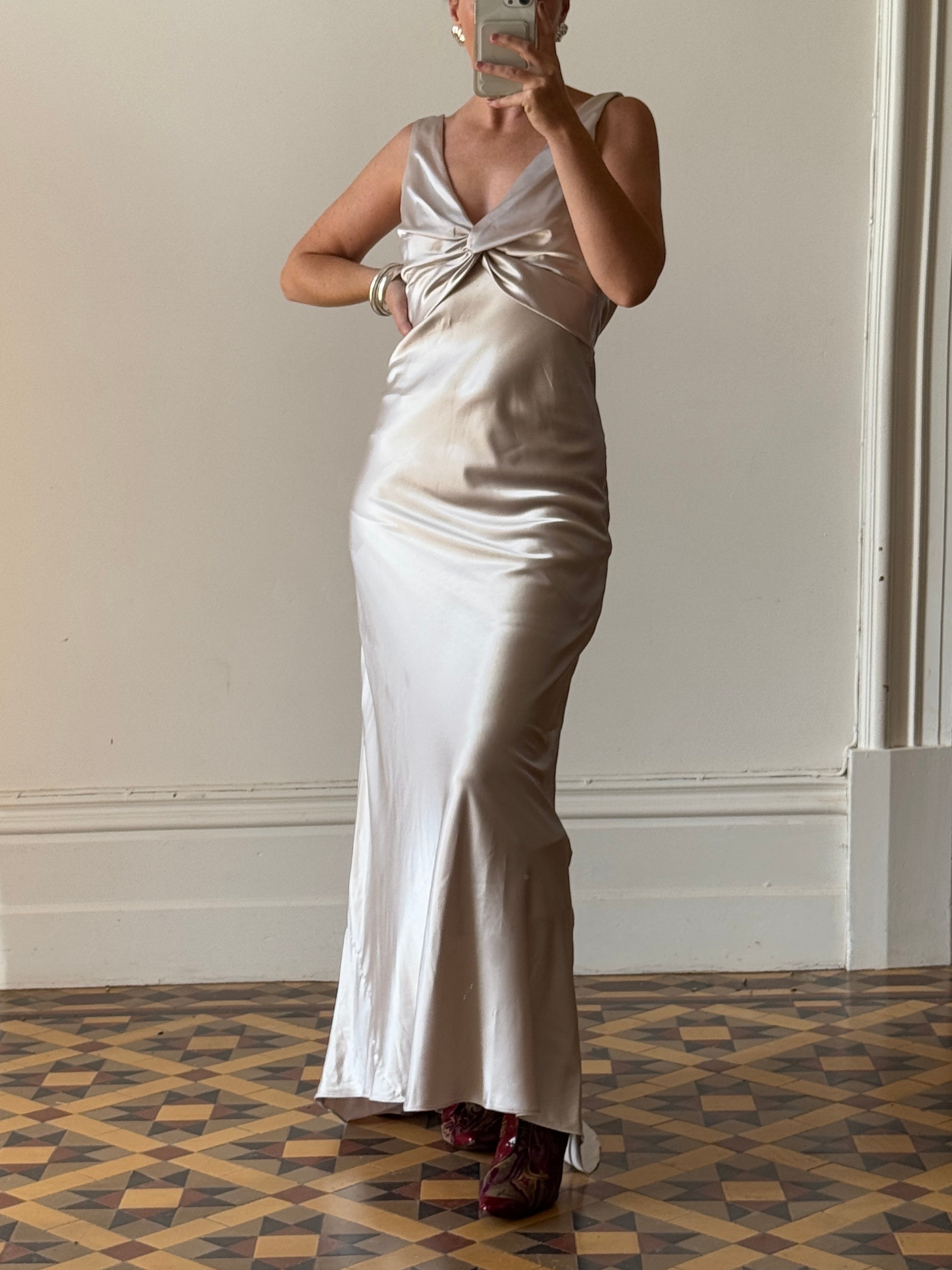 Vintage 90s Australian Made Backless Shell Satin Dress