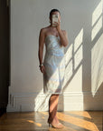Vintage 90s Pure Silk Pastel Sequin Party Dress