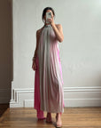 Vintage Y2K Mesh Silk Halter Dress Hot Pink
