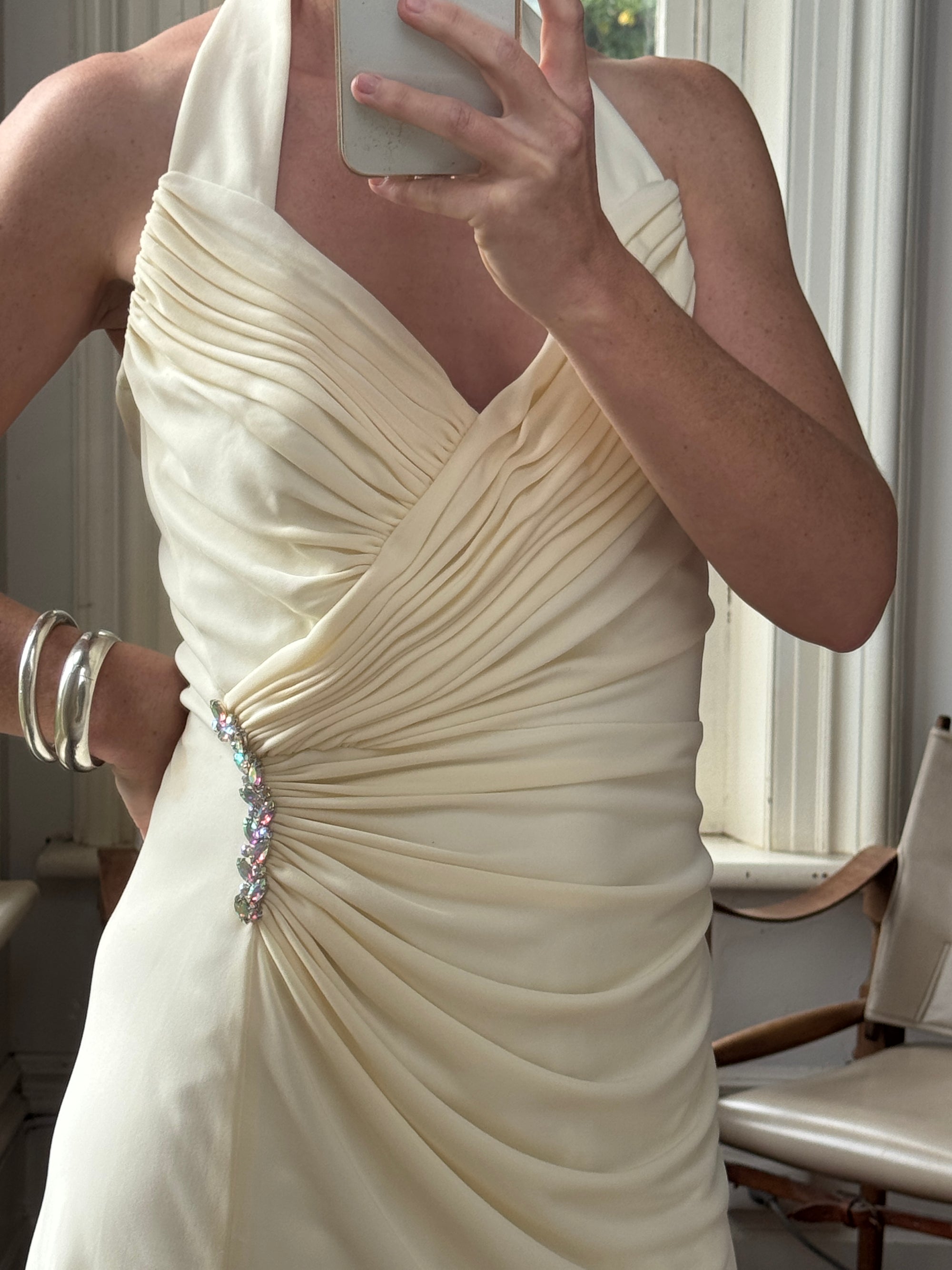 Vintage 90s Bandage Mini Dress Cream With Rainbow Rhinestones