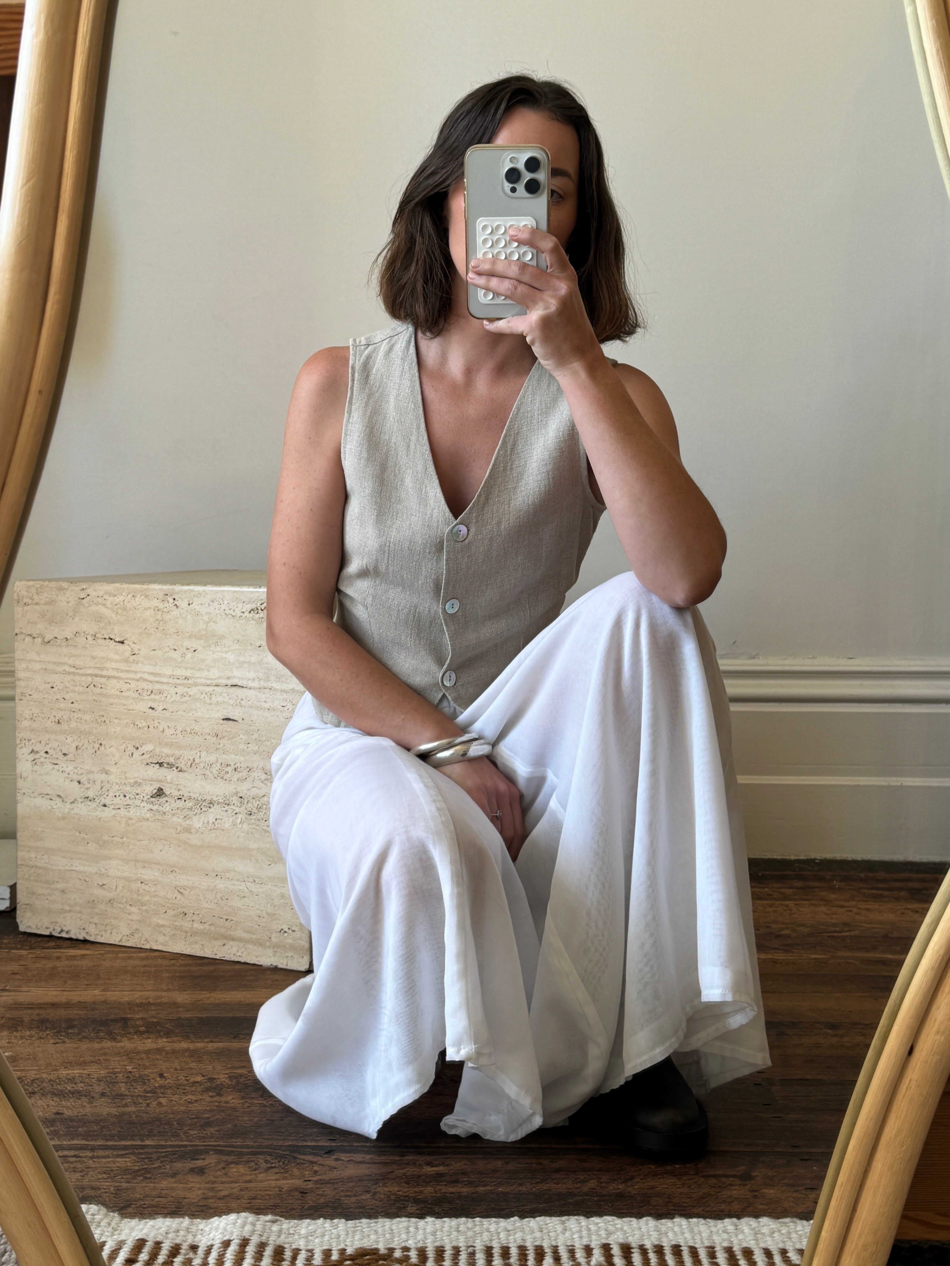 Vintage Cotton Maxi Skirt White
