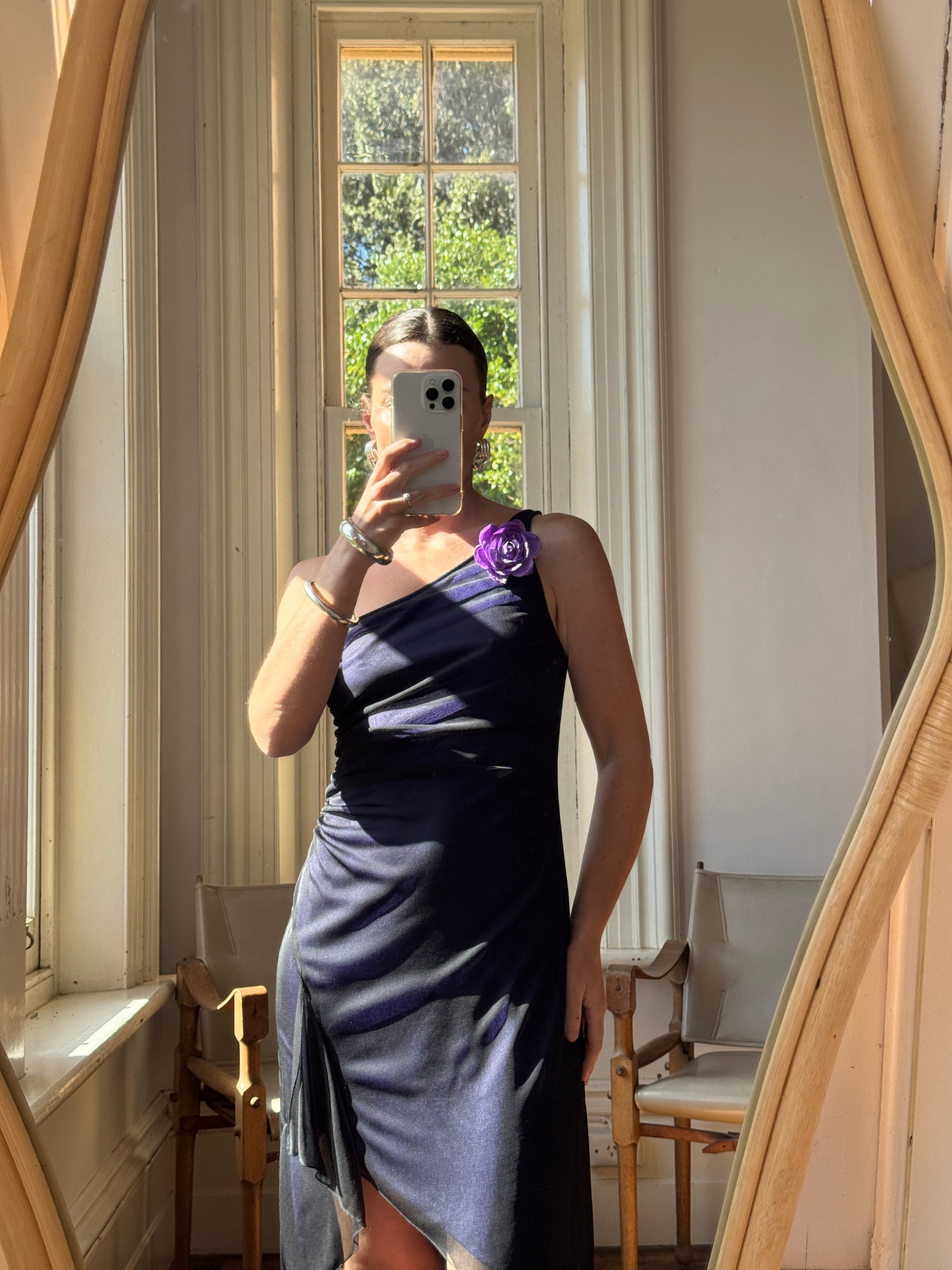 Vintage Y2K Party Dress with Flower Purple Noir