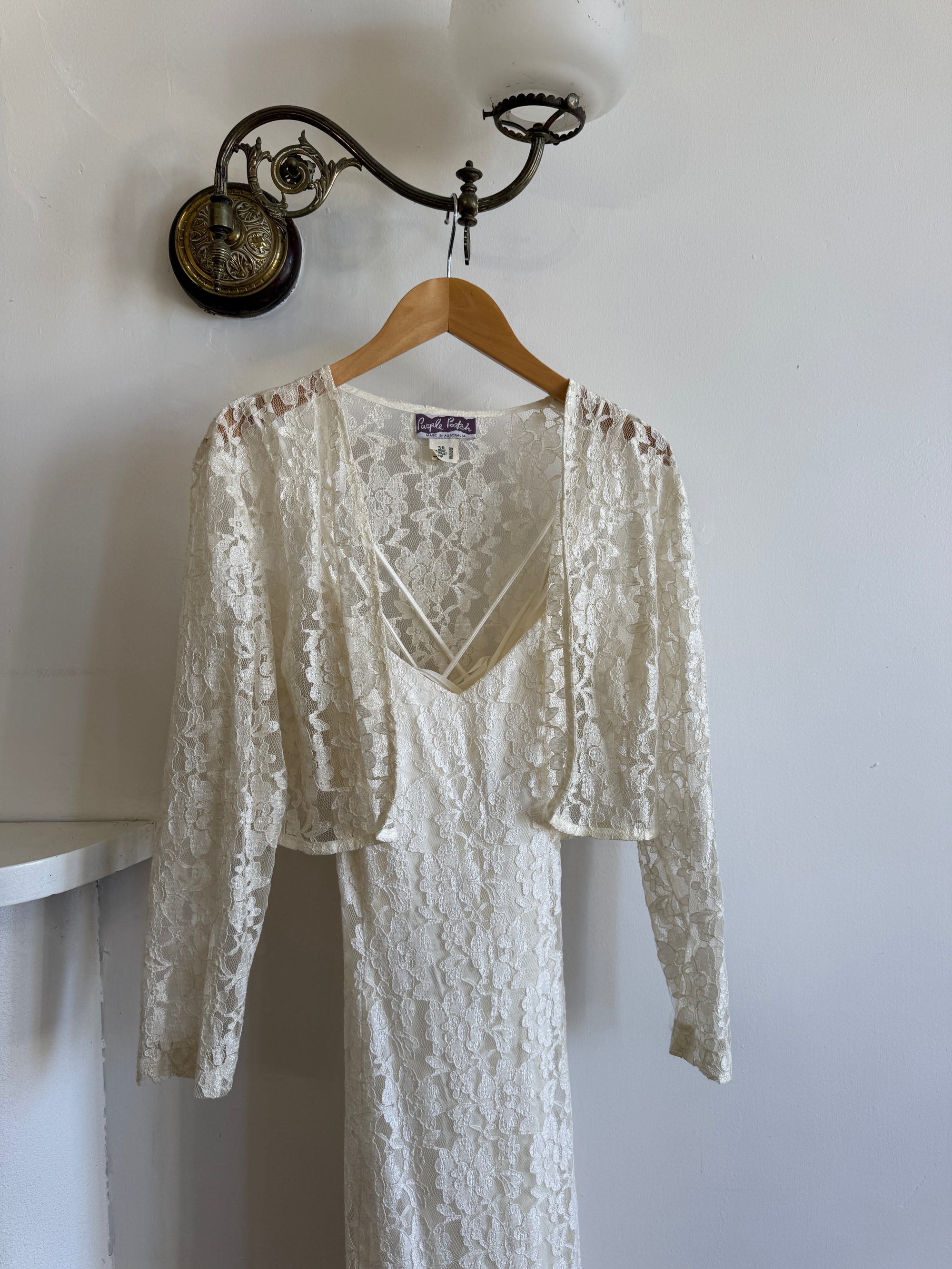 Vintage 90s Australian Made Lace Bridal Slip and Bolero