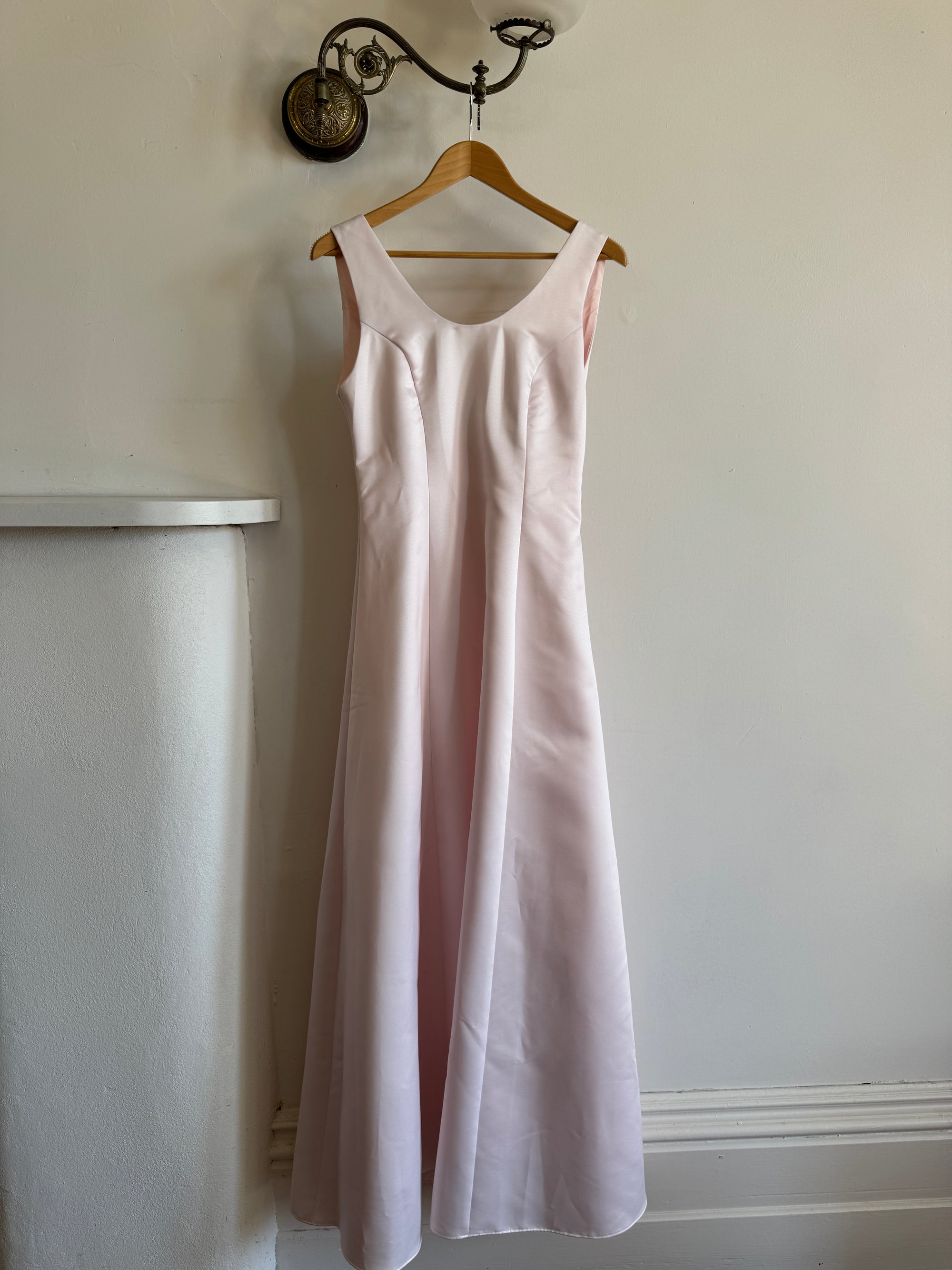 Vintage 90s Baby Pink Satin Scoop Neck Dress