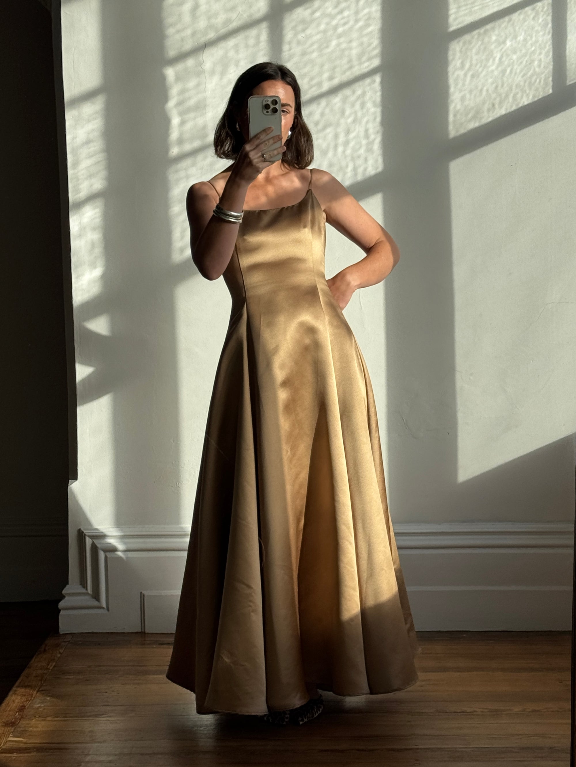 Vintage 90s Ralph Lauren Brass Satin Gown