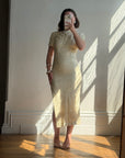 Vintage 90s Mandarin Collar Guipure Lace Midi Dress