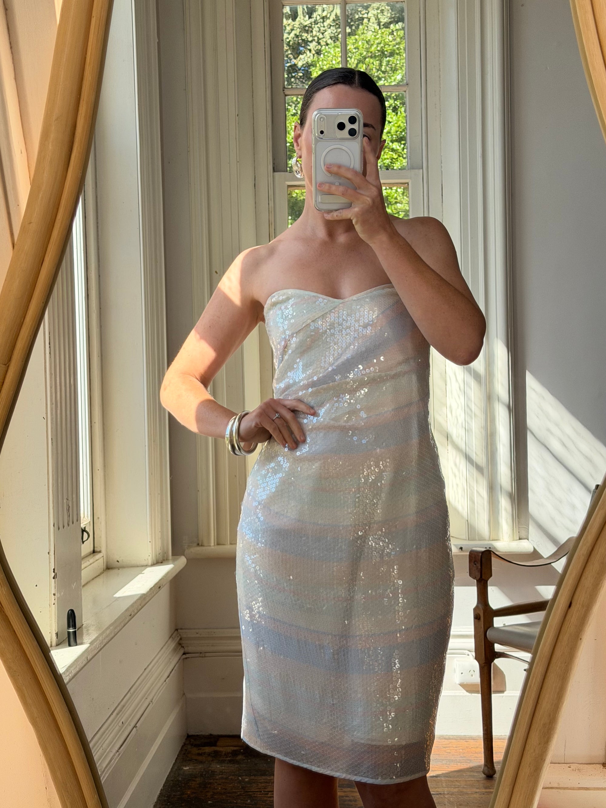 Vintage 90s Pure Silk Pastel Sequin Party Dress