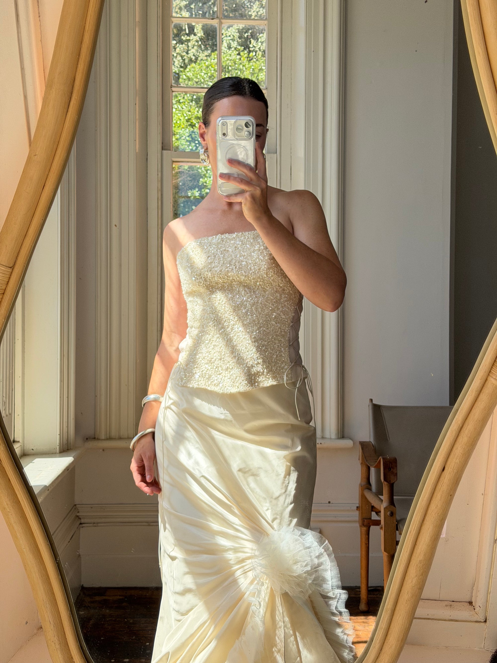 Vintage 90s Italian Pure Silk Taffeta and Sequin Bridal Set