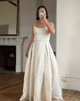 Vintage 90s Crystal Gathered Princess Satin Wedding Gown
