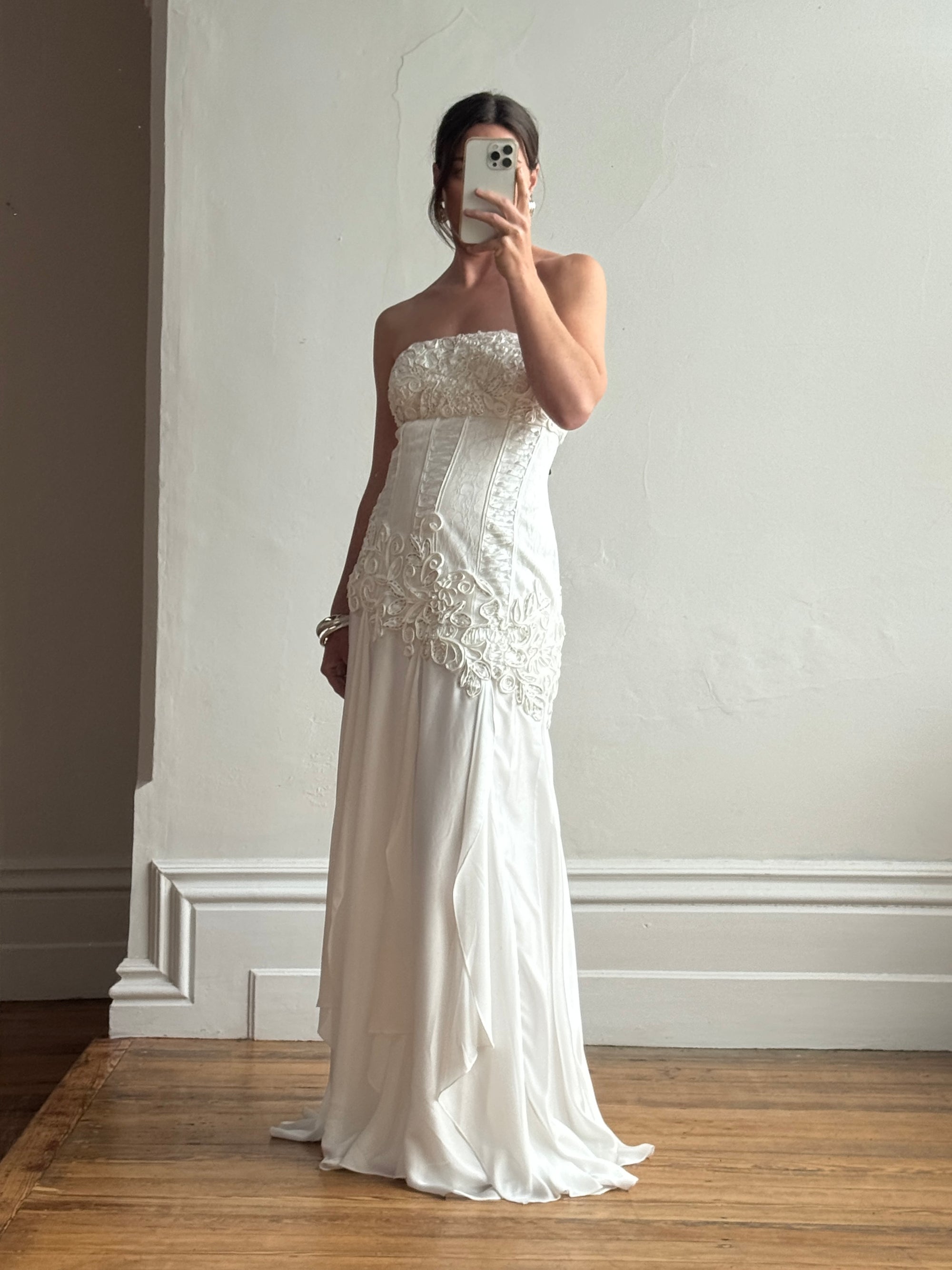 Vintage 90s Embroidered Strapless Fairy Wedding Gown