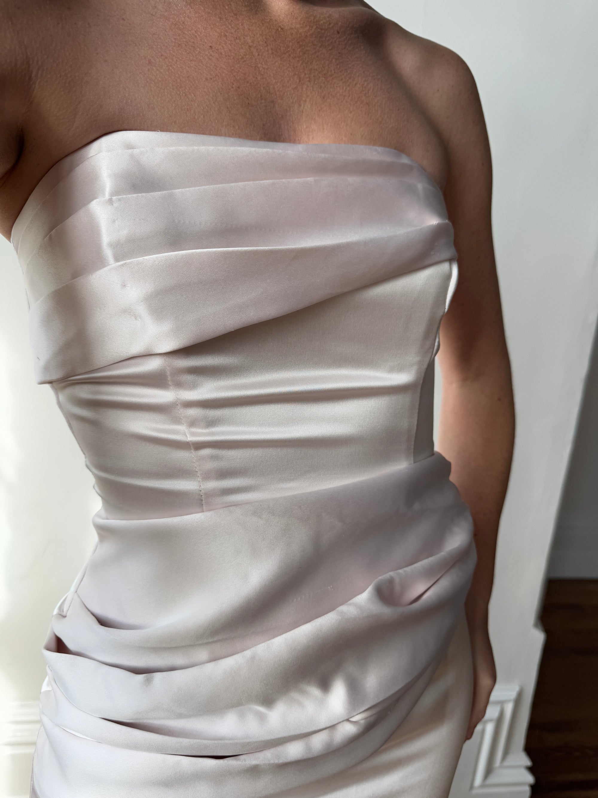 Vintage 90s Satin Sash Bridesmaid Dress Baby Pink