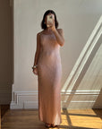 Vintage 90s Beaded Silk Party Dress Blush