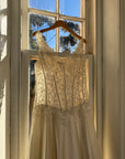 Vintage 90s Italian Naked Embroidered Satin Wedding Dress