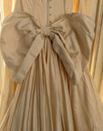 Vintage 90s Silk Rosette Off Shoulder Gown With Bow Train