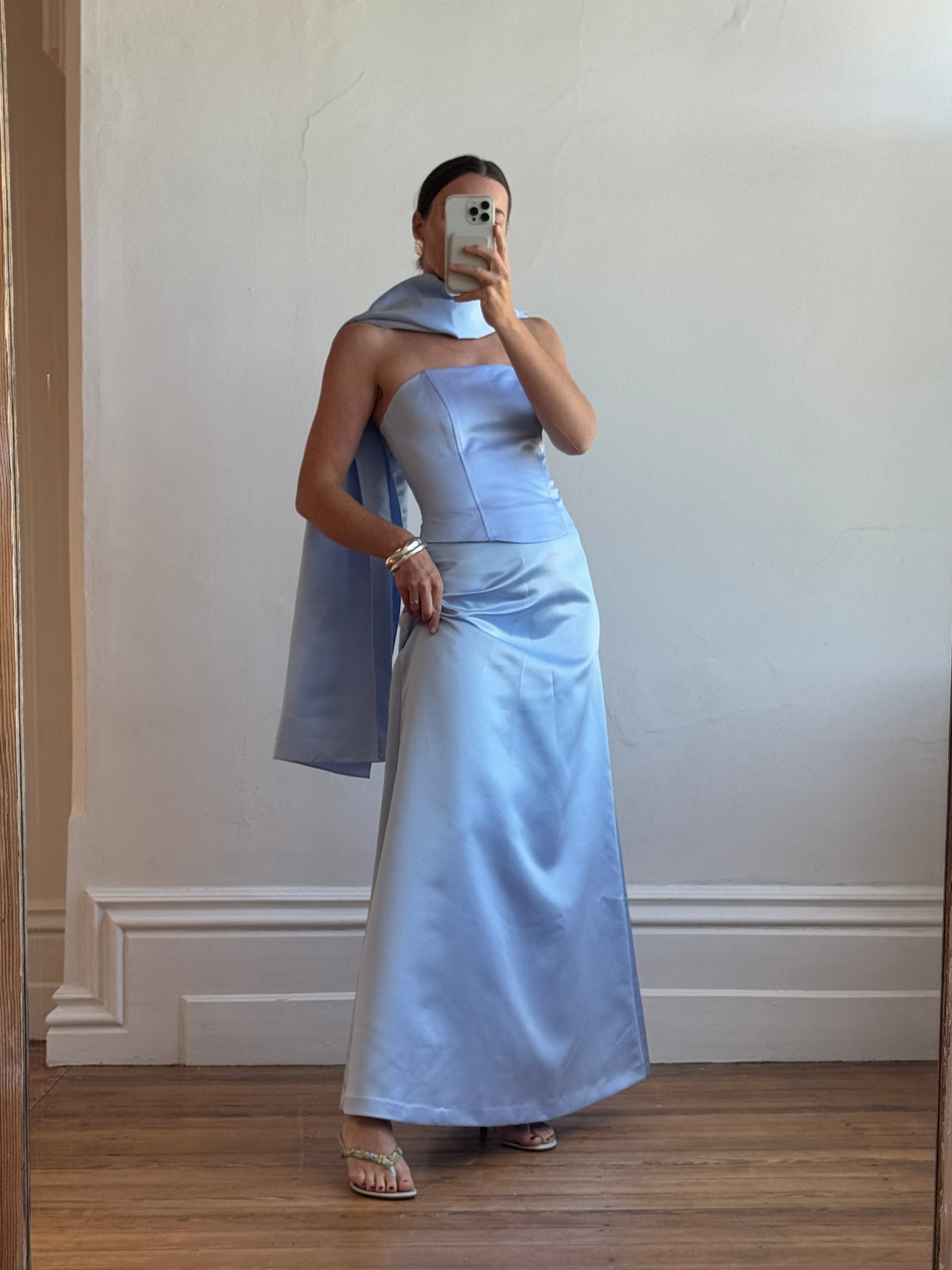 Vintage 90s Periwinkle Blue Satin Prom Set