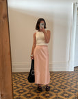 Vintage Pink Pure Silk High Waist Midi Skirt