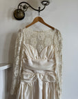 Vintage 80s Creme Taffeta Lace Midi Dress
