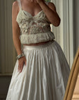 Vintage 90s Two Piece Tulle Beaded Top and Princess Silk Satin Skirt