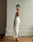 Vintage 90s Pure Silk Jacquard Strapless Bridal Midi