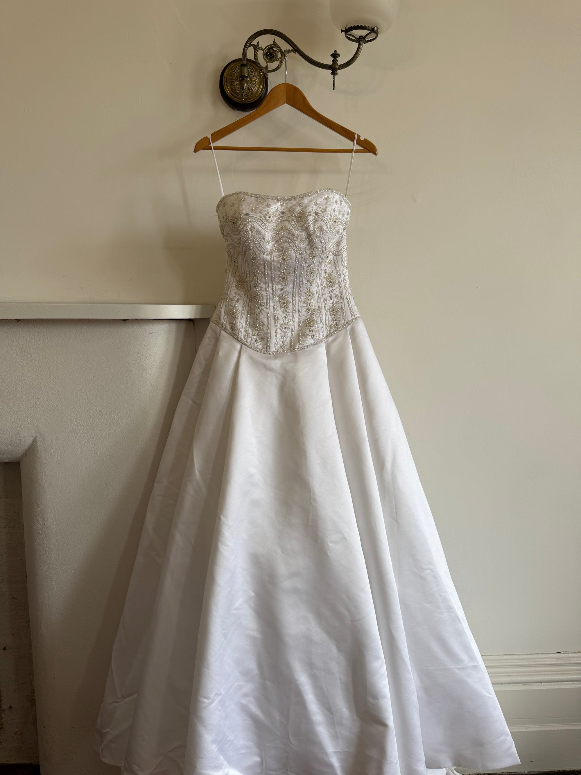 Vintage Y2K Crystal Satin Pleated Wedding Gown