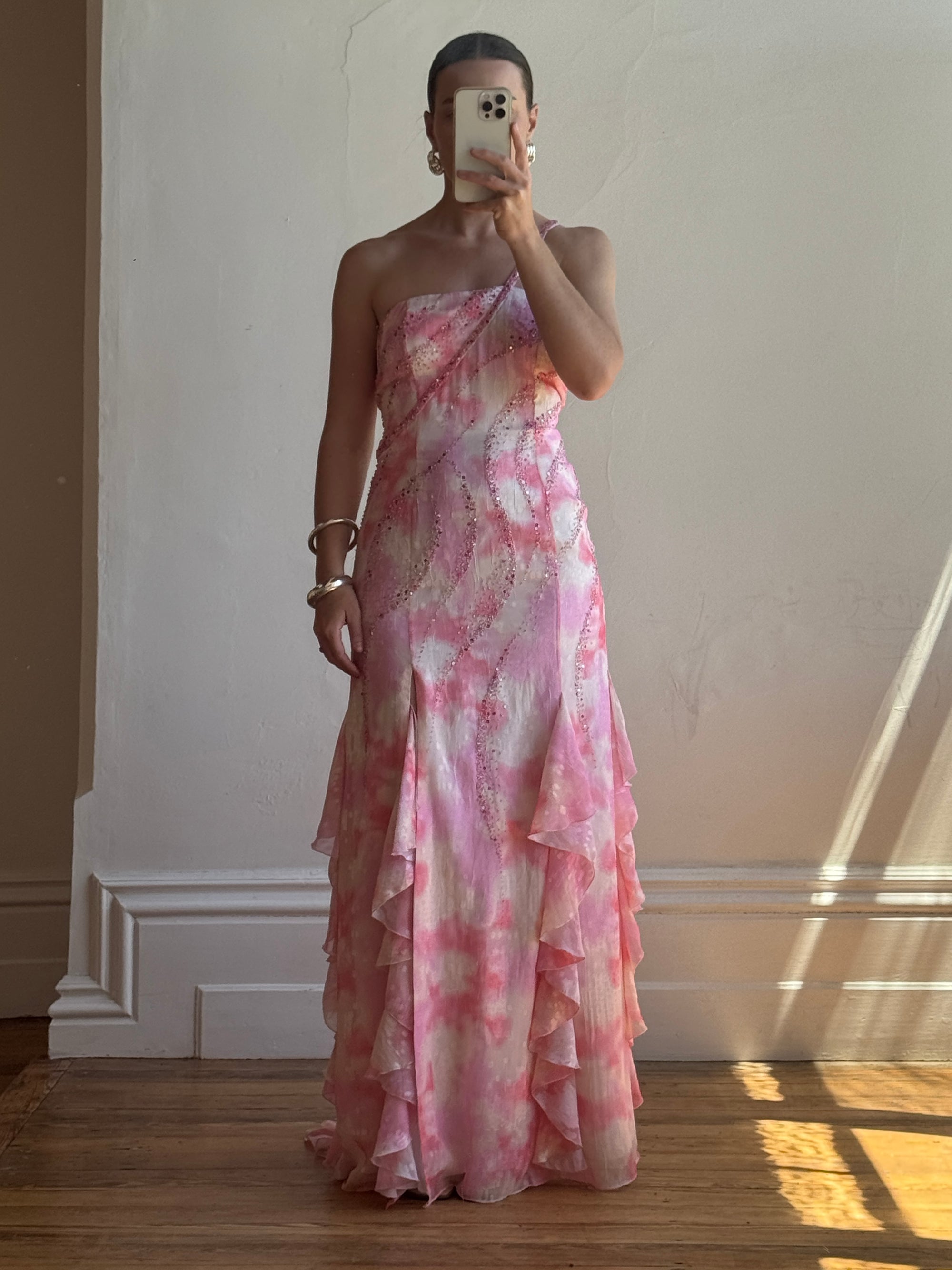 Vintage Y2K Fairy Floss Embellished Ruffle Gown