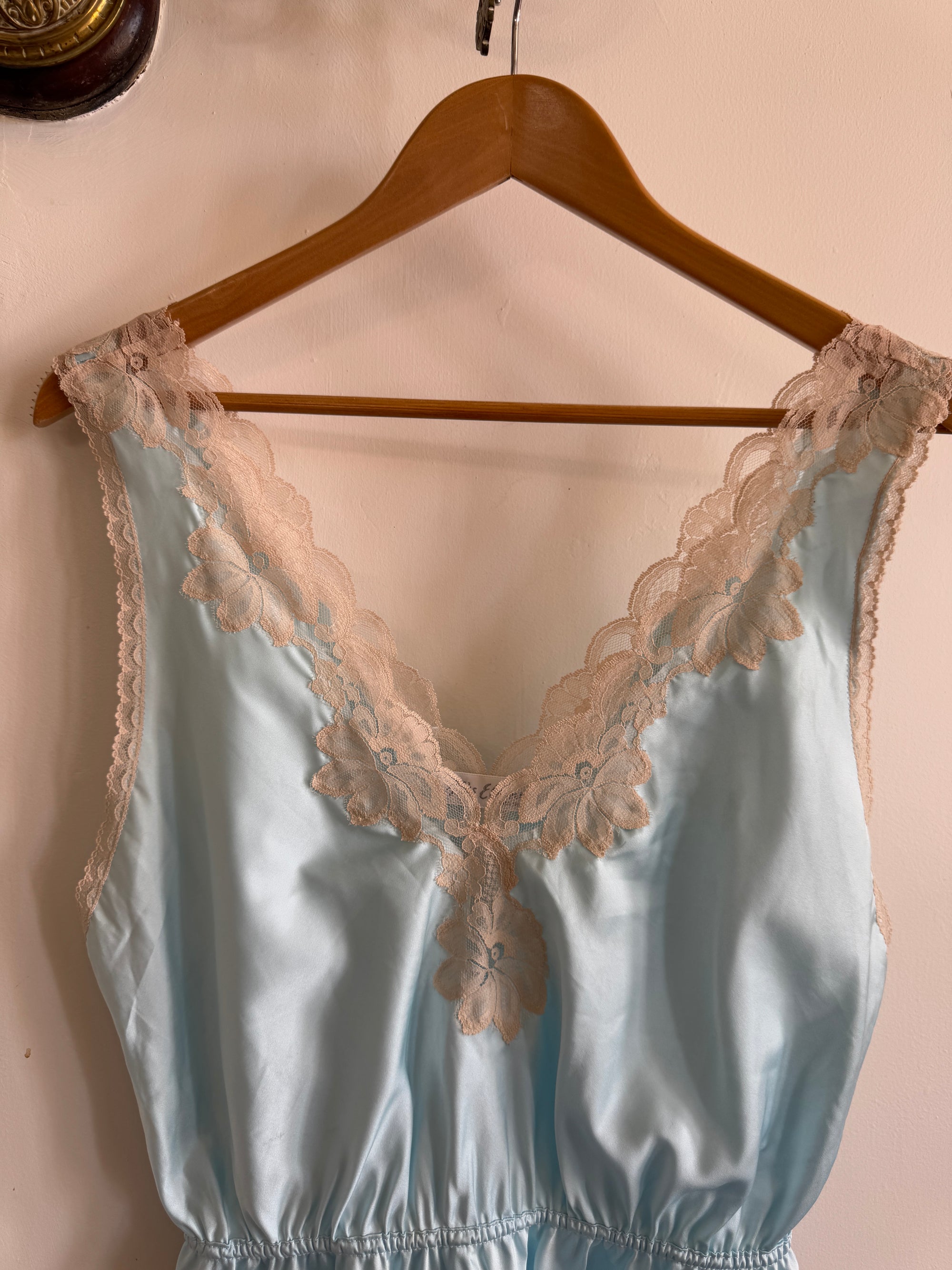 Vintage 80s Baby Blue and Creme Satin Bodysuit