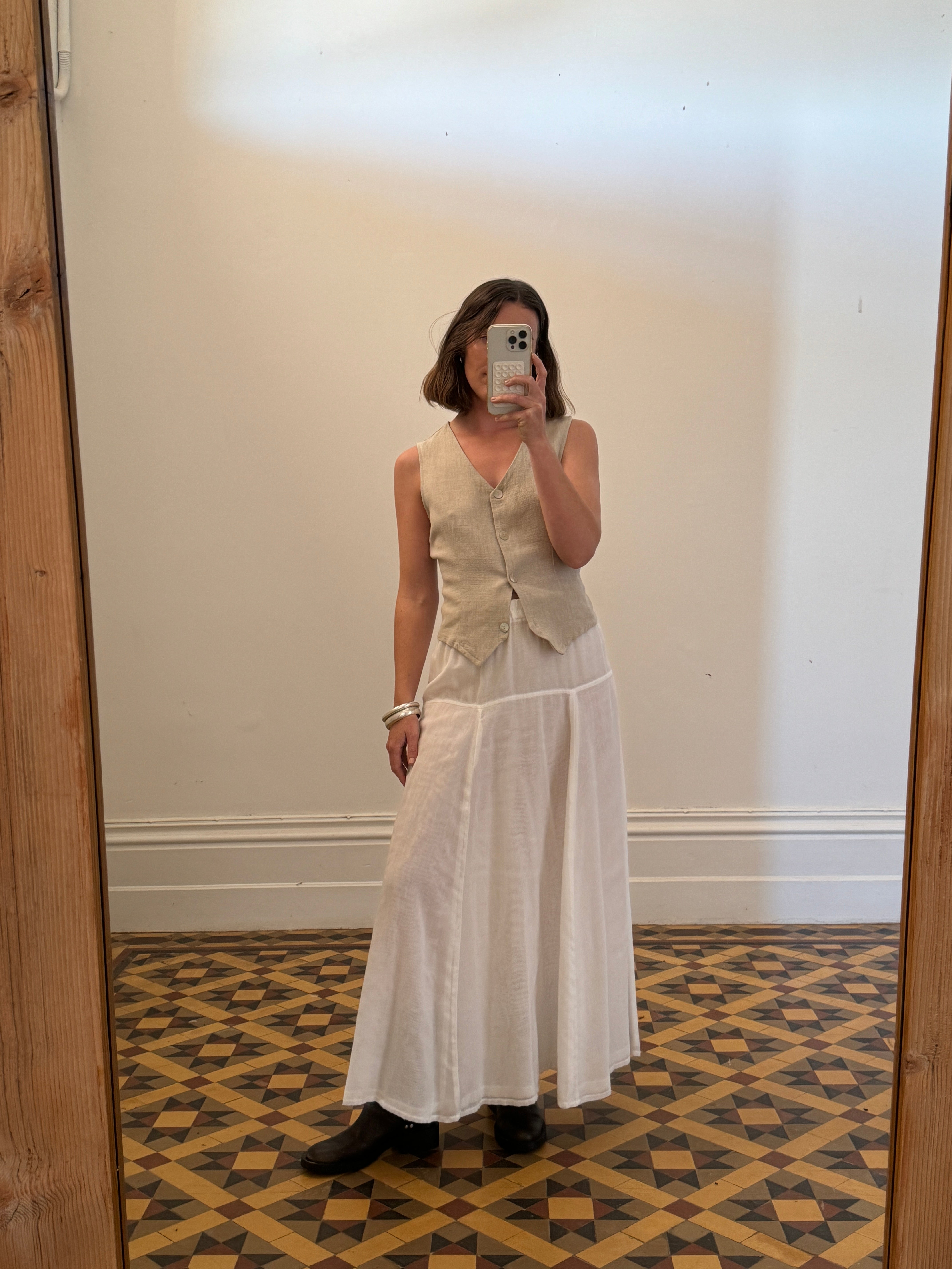 Vintage Cotton Maxi Skirt White