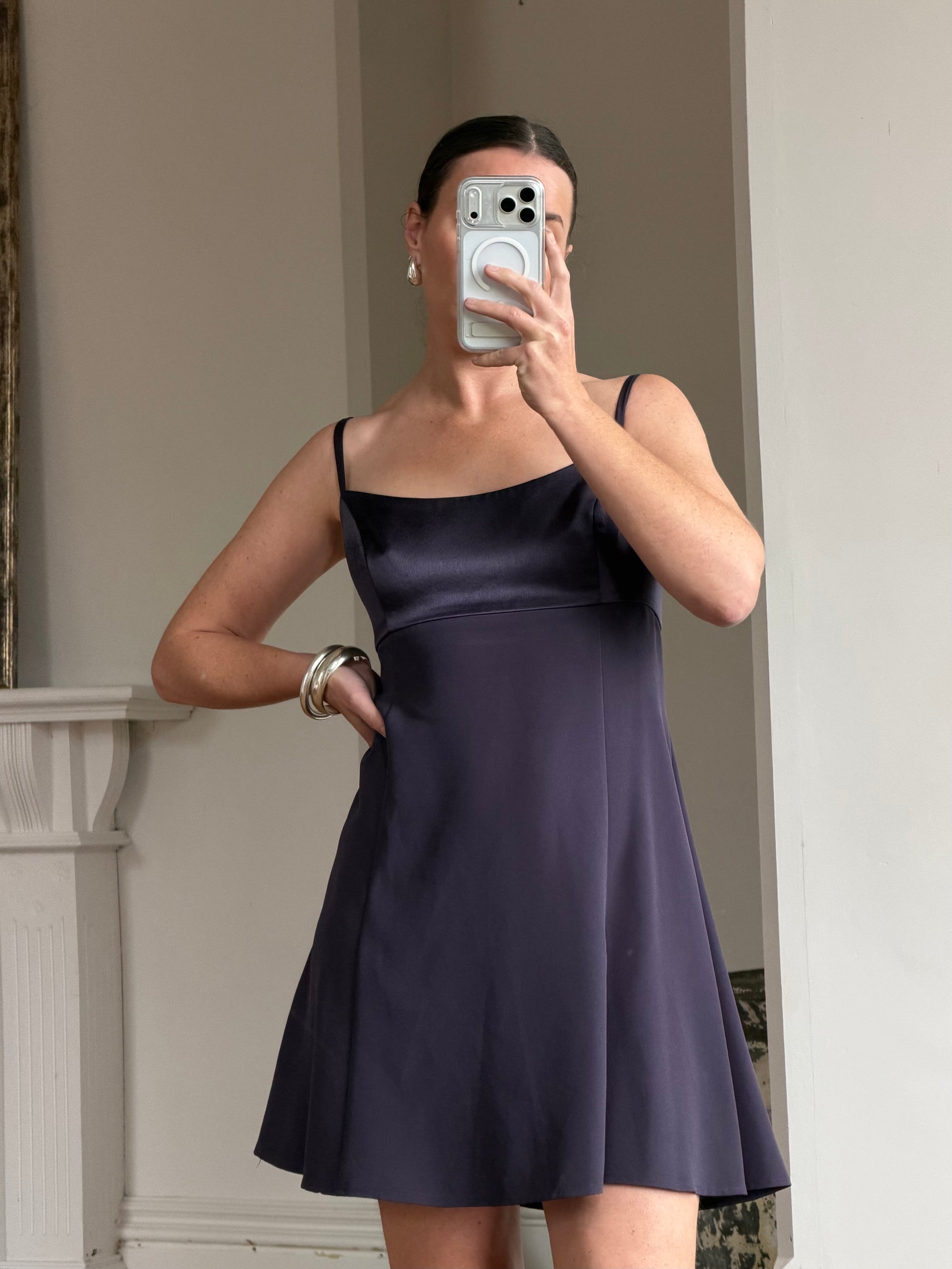 Vintage 90s Satin Micro Mini Dress Navy Satin