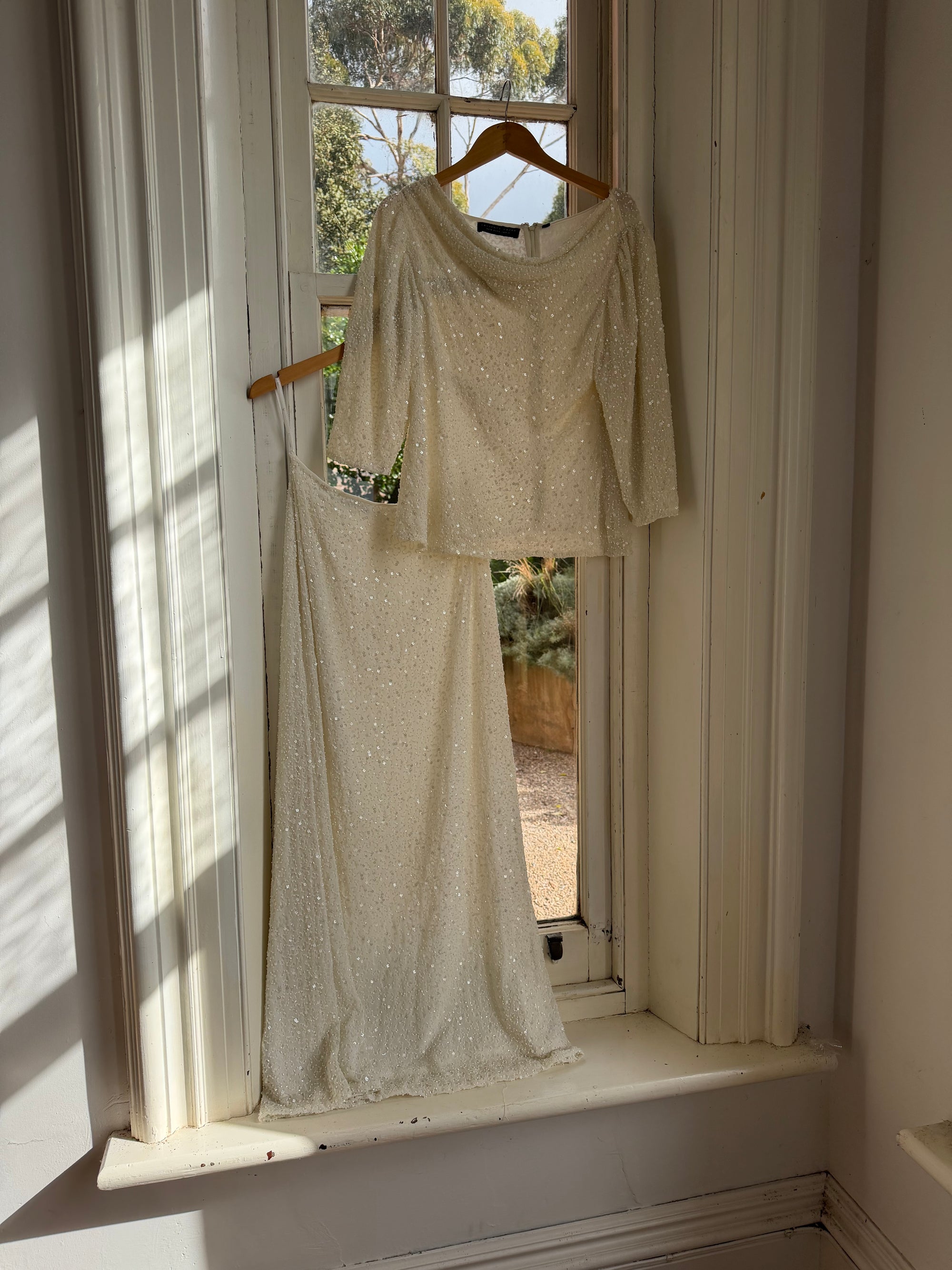Vintage 80s Sequin Pure Silk Two Piece Bridal Set