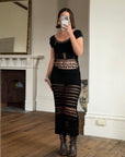 Vintage 70s Crochet Knit Cap Sleeve Midi Dress