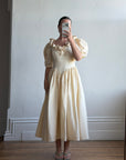 Vintage 90s Silk Dupion Rosette Bridal Midi Gown