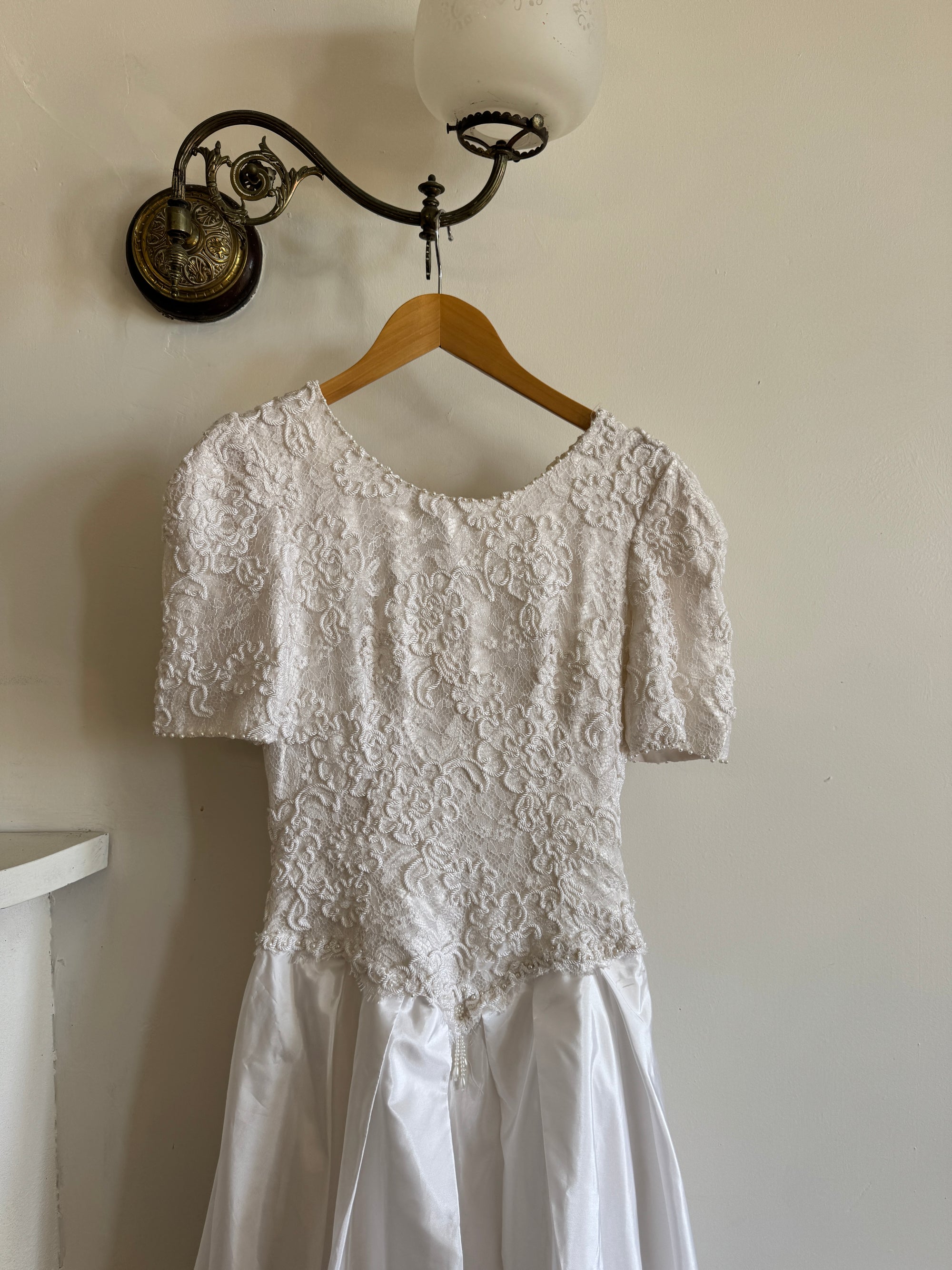 Vintage 80s Rope Embroidered Taffeta Wedding Gown