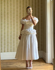 Vintage 80s Taffeta Ruffle Off Shoulder Wedding Dress