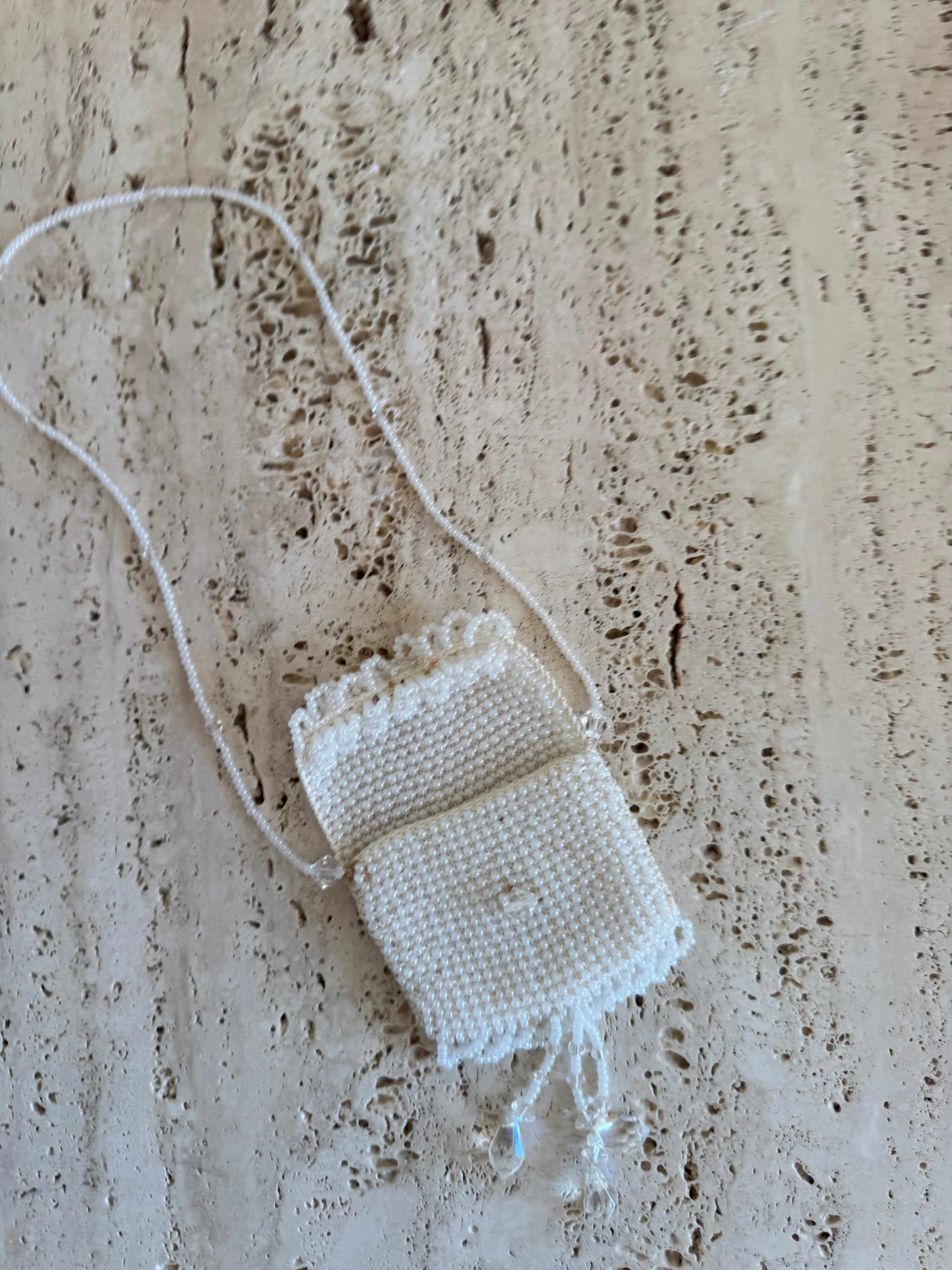 Vintage 70s Beaded Crystal Ring Bag Petite
