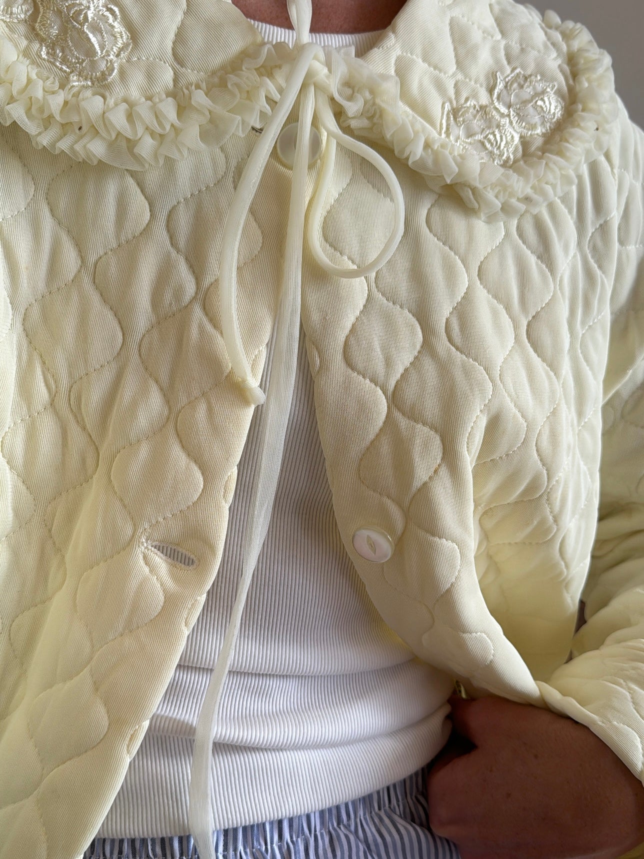 Vintage Lemon Quilted Coat with Oversized Collar