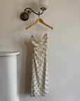 Vintage 90s Pure Silk Silver Beaded Tinsel Dress Ivory