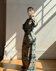 Vintage 70s Paisley Tapestry Long Sleeved Maxi Dress Blue