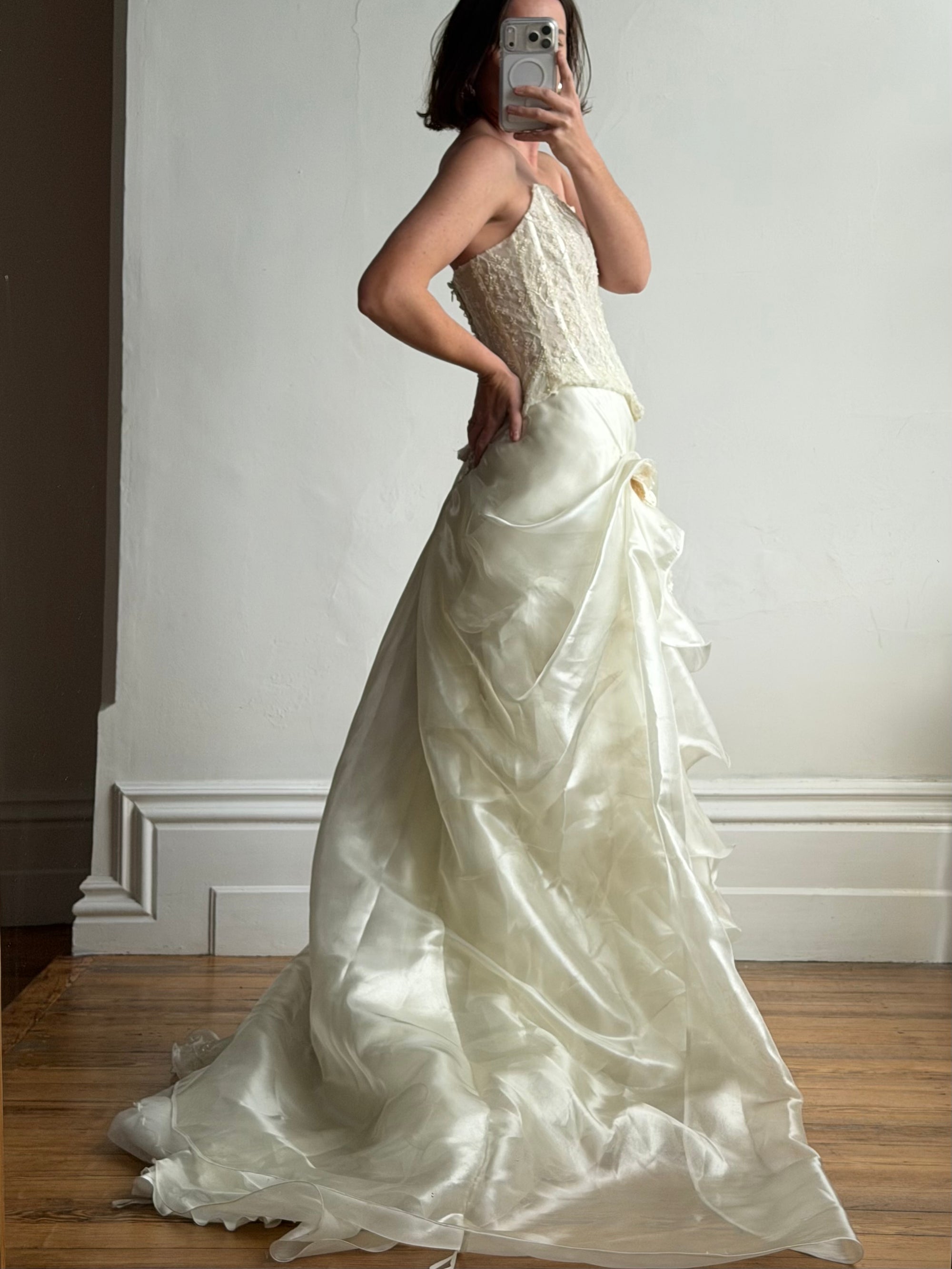 Vintage 90s Italian Sequin Bustier and Ruffle Skirt Bridal Set