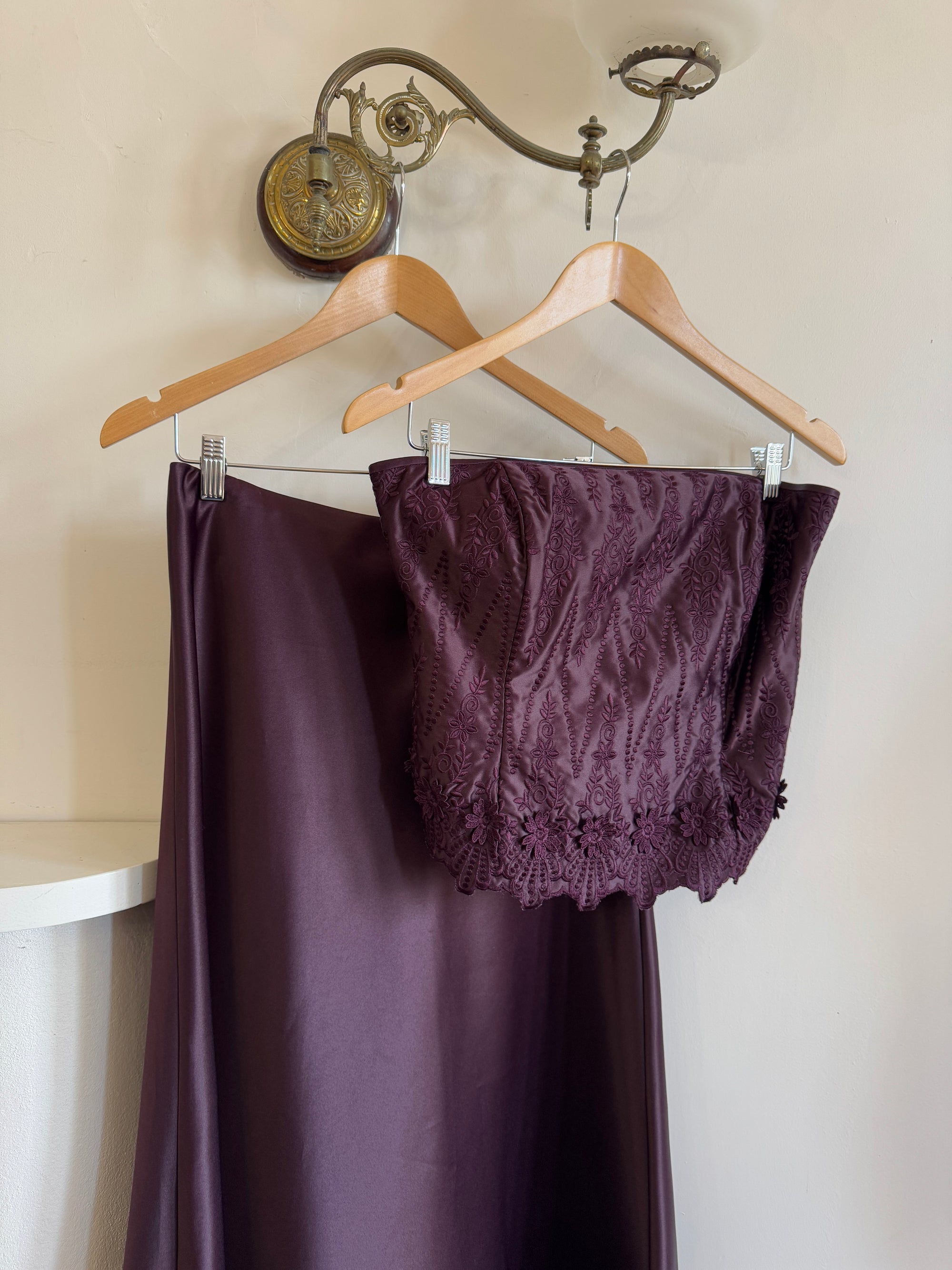 Vintage 90s Two Piece Aubergine Satin Prom Set