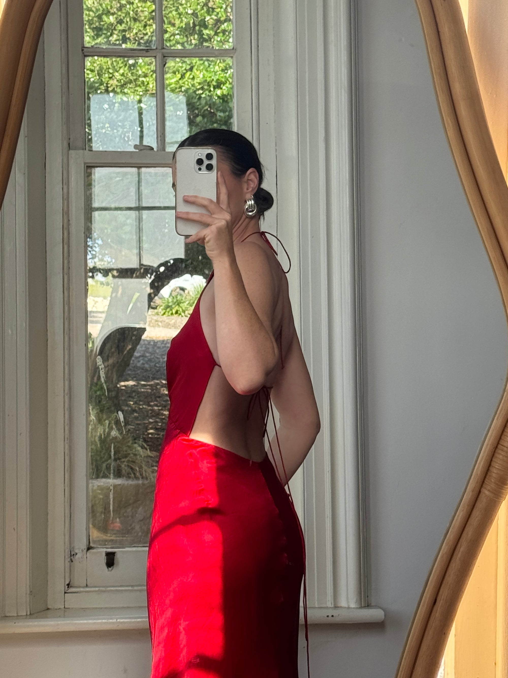 Vintage 90s Pure Silk High Low Halter Dress Scarlett