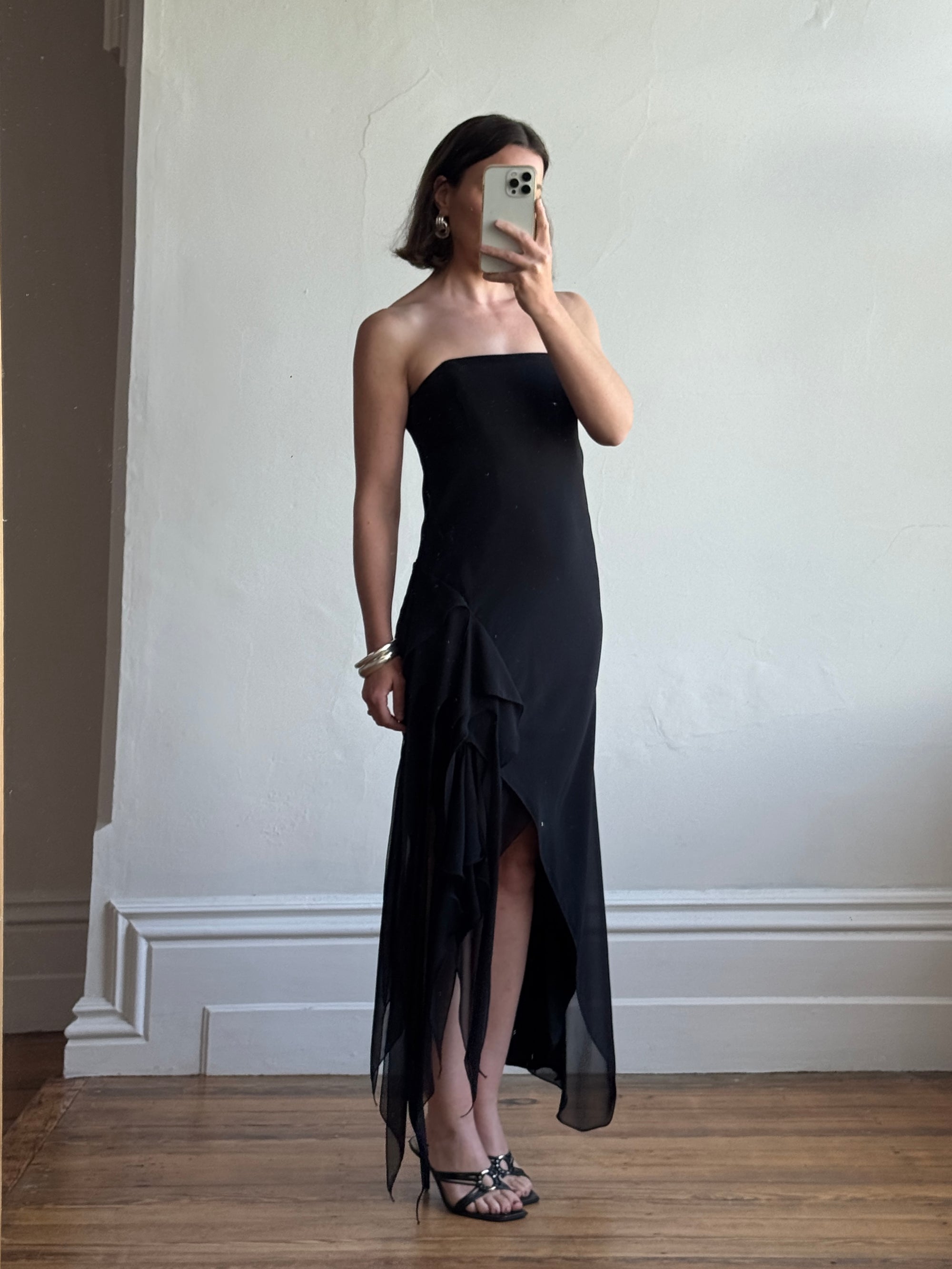 Vintage 90s Fairy Strapless Prom Dress Noir
