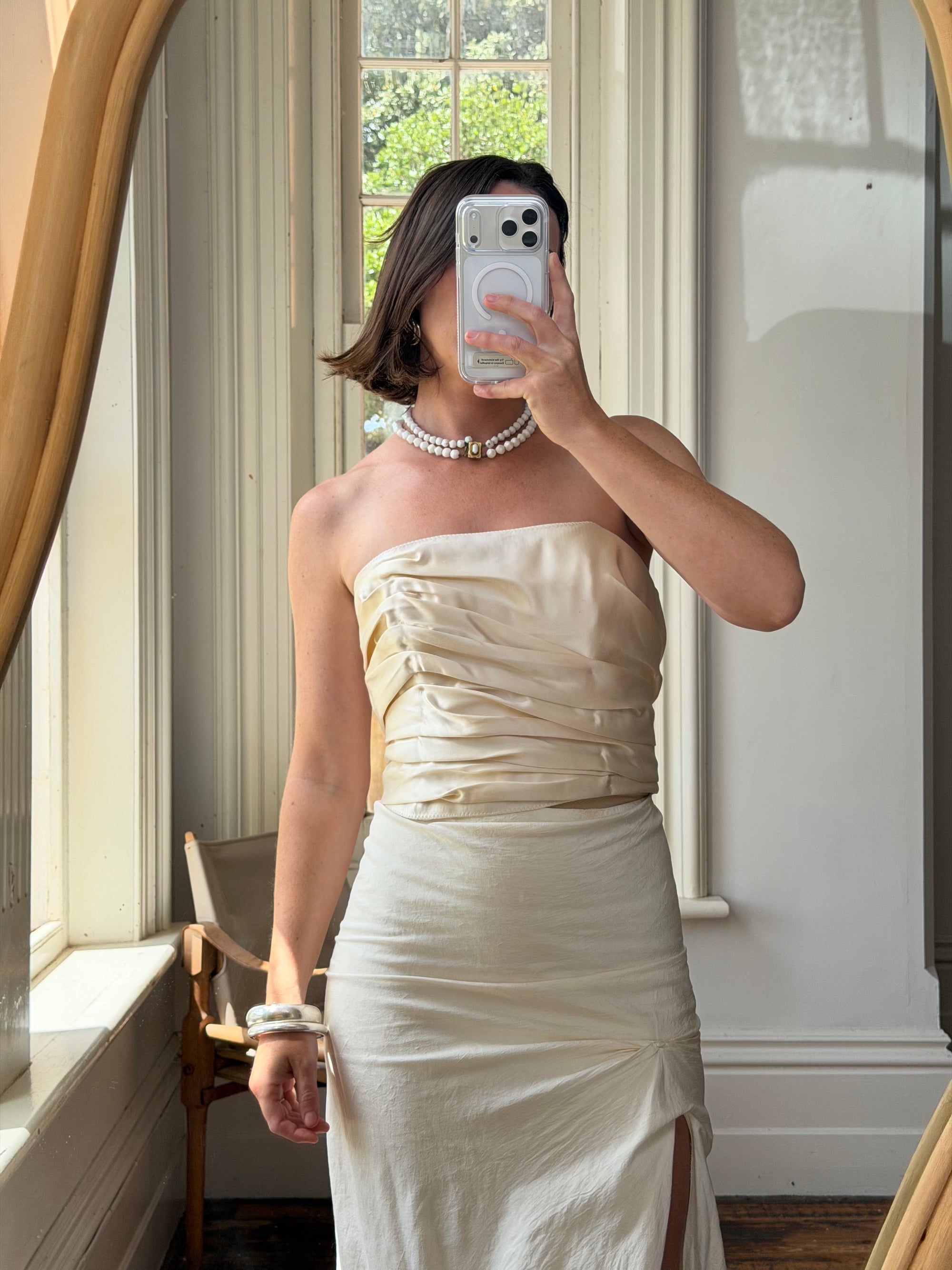Vintage 90s Satin Bustier and Pure Silk Bridal Skirt Meringue
